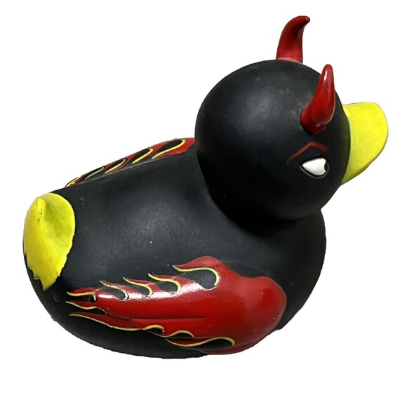 Hot Rod Rubber Duck Evil Ducky Toy Flame Vintage 2000 Devil Duckie Accoutrements - Picture 2 of 5